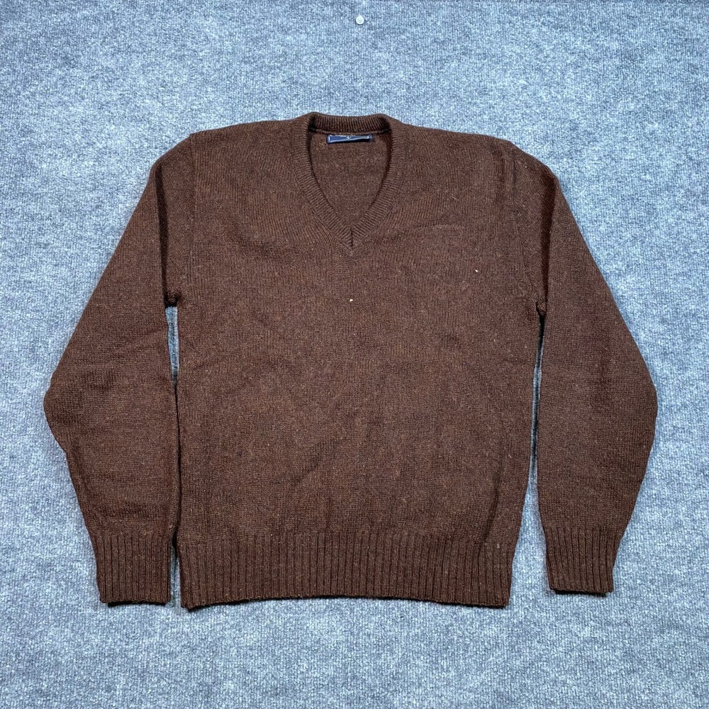 Vintage Robert Bruce Brown V-Neck Sweater Mens Large Made in USA Wool Blend
